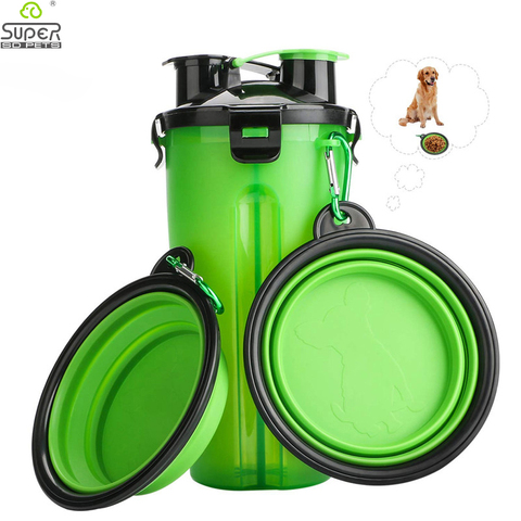 Chien 2 en 1 bouteille mangeoire pour animal domestique chien bouteille d'eau pliable bol pliant voyage extérieur nourriture stockage d'eau pour chat chien ► Photo 1/6