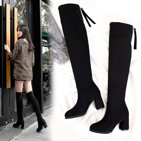 2022 hiver nouvelles dames mode confortable plus coton chaud bottes femmes décontracté sexy troupeau Zip noir bottes à talons hauts mujer c96 ► Photo 1/6