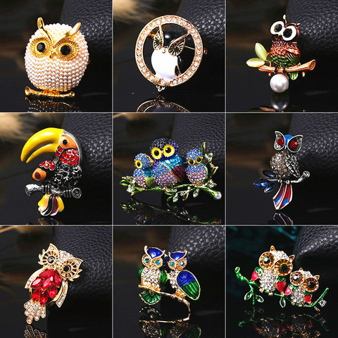 36 types de mode hibou animal badge broche bijoux en métal diamant hibou oiseau broche vêtements accessoires cadeaux ► Photo 1/6