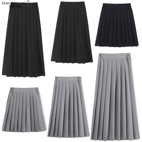 Uniformes scolaires japonais pour filles, jupes plissées JK de couleur unie pour filles, bas de Style académique noir et gris ► Photo 1/6