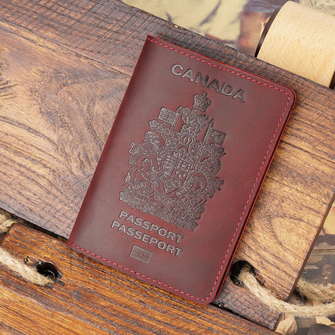 Couverture de passeport en cuir véritable rétro pour canadiens et hommes, étui, portefeuille de voyage ► Photo 1/6