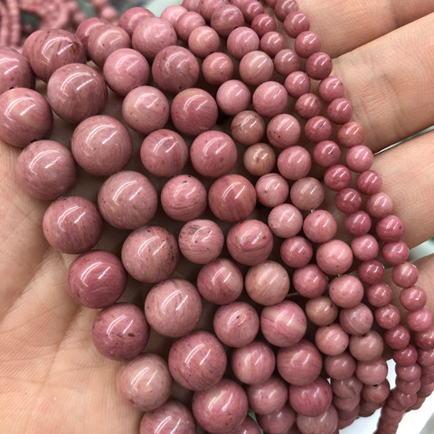 Perles rondes en Rhodochrosite naturelle pour la fabrication de bijoux, pierres de Rhodonite, fil de 15 pouces, 4, 6, 8, 10mm, livraison gratuite ► Photo 1/6