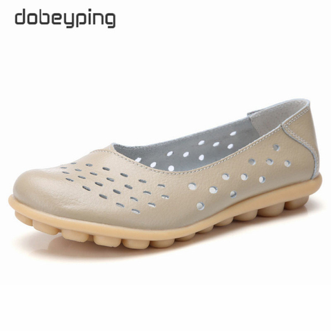 Dobeyping – mocassins en cuir véritable pour femmes, nouvelles chaussures d'été plates avec découpes, ajouré, solide, grande taille 35-44 ► Photo 1/6