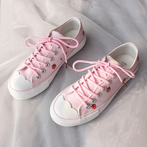 Shoes Woman Canvas Women's Vulcanize Shoes Kawaii Girl Japanese Strawberry Daisy Print Harajuku Ulzzang Pink Shoes Platform ► Photo 1/6