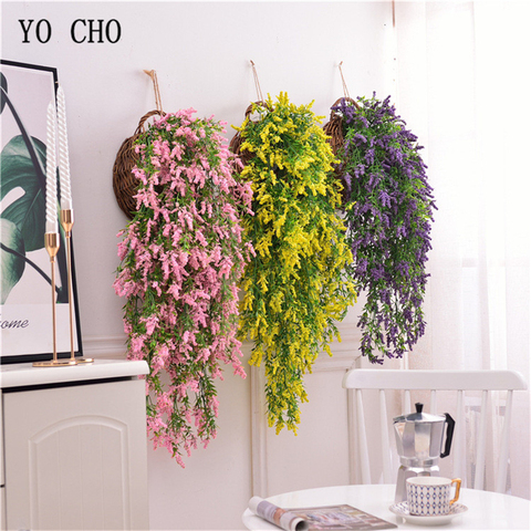 YO CHO-guirlande de fleurs artificielles à suspendre | Guirlande de plantes fausses lavande, perruques vertes blanches suspendues de vigne, décor pour maison, jardin, mariage ► Photo 1/6