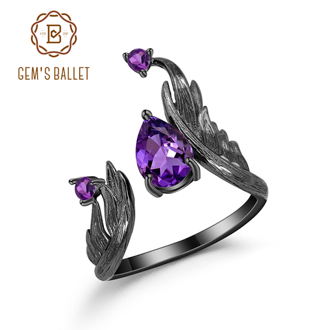 GEM'S BALLET, bague en pierre précieuse d'améthyste naturelle, en argent Sterling 925, bague aile d'ange ajustable à la main, Bijoux pour femmes, 1,43 ct ► Photo 1/6