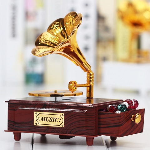 Boîte à musique classique avec phonographe, décoration de maison, cadeau d'anniversaire de mariage, Figurine en Gramophone, manivelle, boîtes à musique ► Photo 1/3