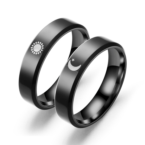 Bague de Couple Simple en acier inoxydable, anneau de Couple, lune et soleil, pour amoureux, pour femmes et hommes, cadeau de saint-valentin ► Photo 1/6