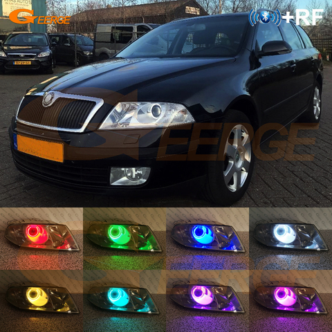 Projecteur LED LED RGB yeux d'ange multicolores, 2004 – 2008, lumière du jour, télécommande RF, Bluetooth APP, projecteur HD, pour SKODA OCTAVIA MK2, pré-lifting ► Photo 1/6