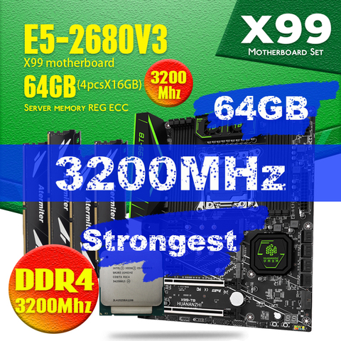 HUANANZHI – carte mère X99 F8 avec Intel XEON E5 2680 V3, 4x16 go (64 go) de mémoire DDR4 3200MHz, PC4 REG ECC, Kit Combo de mémoire NVME ► Photo 1/5