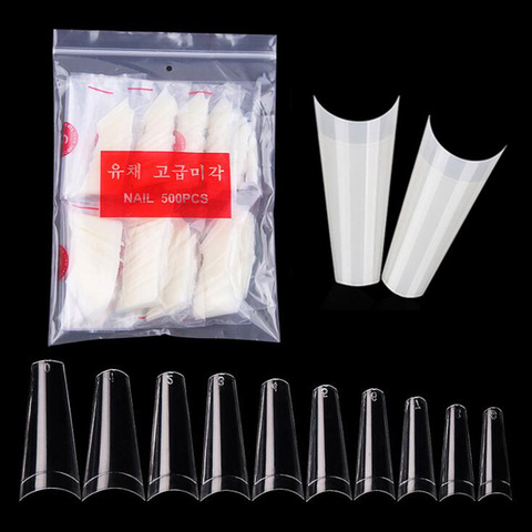 500 pièces/sac 10 tailles ballerine ongles conseils français cercueil faux ongles demi couverture ongles clair/naturel forme plate ongles faux ongles # TD ► Photo 1/6