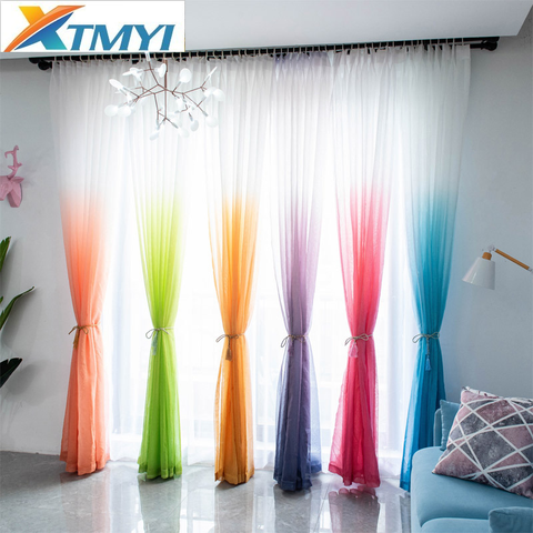 XTMYI dégradé couleur fenêtre Tulle rideaux pour salon chambre Organza Voile rideaux moderne décoration de la maison rideaux transparents ► Photo 1/6