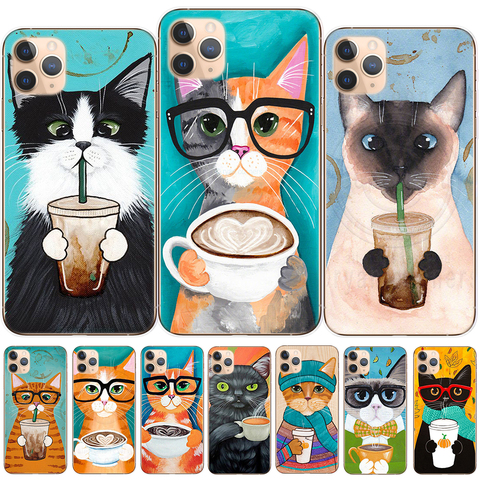 Mignon Latte acrylique café lait boisson bouteille chat souple Silicone housse pour iPhone 11 12 Pro Max X XS Max XR 6S 7 8 Plus 5S SE ► Photo 1/6