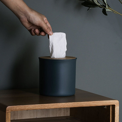 Boîte à mouchoirs ronde en plastique, porte-papier en bambou, plateau de serviette en rouleau, accessoires de Table de bureau, porte-papier pour la maison ► Photo 1/6