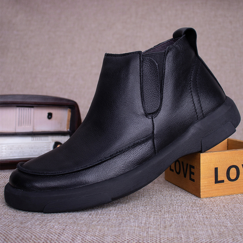 Bottines Chelsea en cuir véritable pour hommes, Vintage, Style britannique, chaussures décontractées, fait à la main, sans lacet, botte courte mode pour hommes M8009 ► Photo 1/6