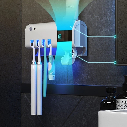 Porte-brosse à dents désinfectante UV, boîte de rangement de brosse à dents de salle de bain à énergie solaire, support de rangement multifonction, chargeur USB ► Photo 1/6