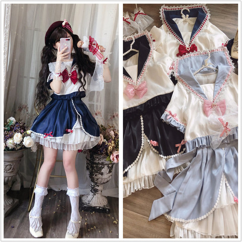 Ensemble uniforme princesse lolita JK pour le thé, haut + jupe cos, robe victorienne pour fille, kawaii, ensemble gothique lolita loli ► Photo 1/6