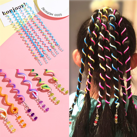 Boucles multicolores pour filles, 6 pièces, accessoires de cheveux, à la mode, Long bandeau pour enfants, corde élastique, bandeau en spirale ► Photo 1/6