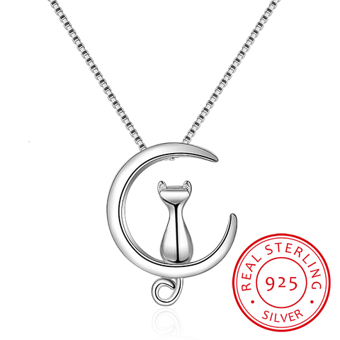 925 collier en argent Sterling pour femmes lune chaton chat colliers et pendentifs lien chaîne Kolye S-n187 ► Photo 1/5