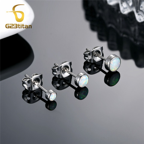 G23titan – boucles d'oreilles en opale scintillante, en titane, boucles d'oreilles en pierre opale 3/4/5mm, anneaux de perçage poreux ► Photo 1/6