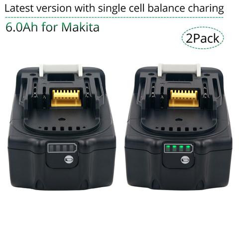 Paquet de 2 batterie rechargeable 18V 6000mAh pour Makita 18V BL1830B BL1860B BL1840B BL1815 LXT-400 dernière Version charge d'équilibre ► Photo 1/6
