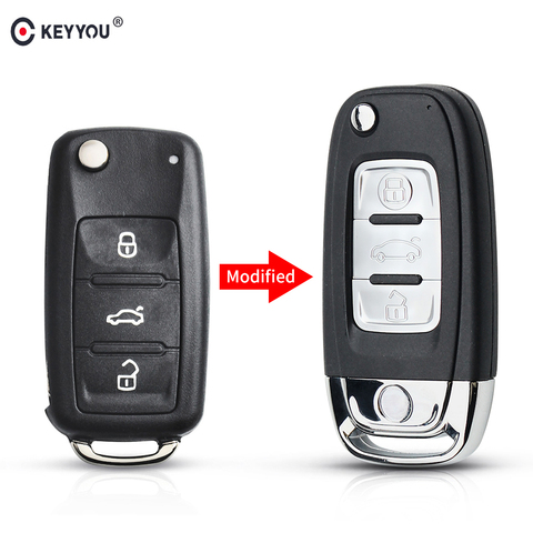 KEYYOU – coque de clé télécommande à 3 boutons, pour VW Volkswagen Caddy Eos Golf Jetta Beetle Polo Tiguan Touran ► Photo 1/6