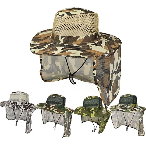 Chapeau de pêche à large bord pour homme, casquette de plage en maille respirante, Camouflage, Protection contre les UV du soleil ► Photo 1/6