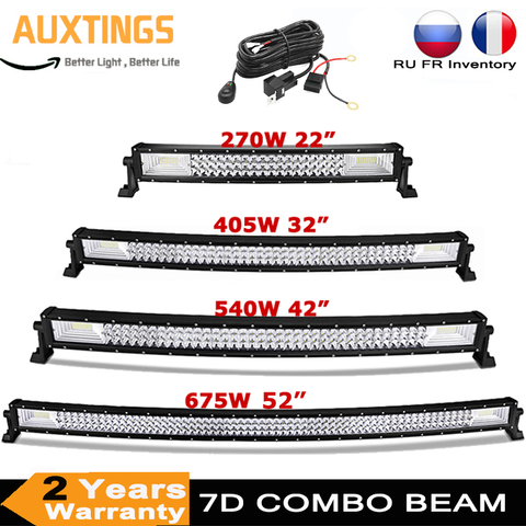 22 32 42 52 pouces 270W 405W 7d barre de lumière Led hors route courbé phare à LED 4x4 Offroad camion SUV ATV tracteur bateau 12v 24v ► Photo 1/6