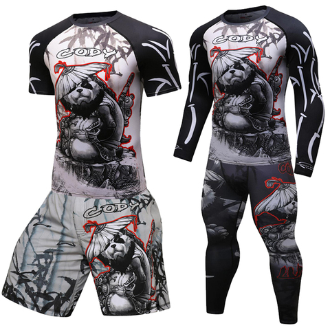 Hommes Fitness ensemble Fitness vêtements de Compression vêtements en cours d'exécution Jogging vêtements de sport sport Fitness collants MMA boxe Jersey ensembles ► Photo 1/6