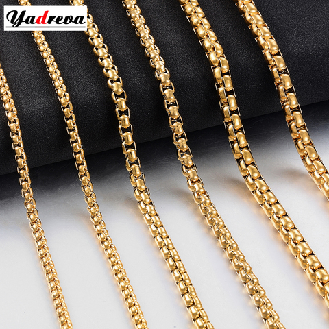 Collier en acier inoxydable, chaîne ronde dorée, étanche, bijou à offrir pour hommes et femmes, 2 à 5mm de largeur ► Photo 1/5
