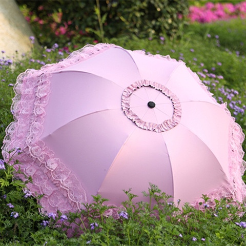 Parapluie ensoleillé et pluvieux pour belles femmes Parasol d'été revêtement noir Anti UV dentelle parapluie 3 parapluie pliant ► Photo 1/6