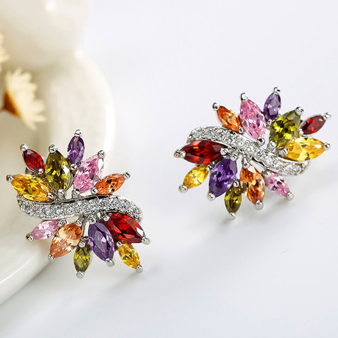 Breloque femme coloré Zircon pierre boucles d'oreilles arc-en-ciel Rose or couleur boucles d'oreilles bijoux de mariage Boho boucles d'oreilles pour les femmes ► Photo 1/6