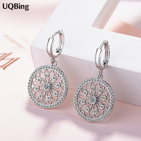 Grande boucle d'oreille ronde en argent Sterling 925 pour femmes, bijoux à Clip en cristal, cadeau d'anniversaire ► Photo 1/6