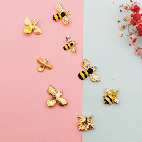 Pendentifs en émail pour abeilles, ravissantes, en strass, pour bijoux à bricoler soi-même, accessoires, boucle d'oreille, couleur or, breloques d'insectes en métal ► Photo 1/6