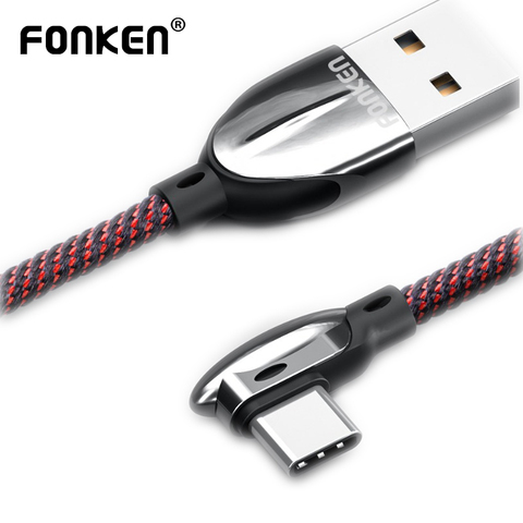 FONKEN câble de USB Type C à 90 degrés chargeur rapide 3A type-c L Charge de cordon de courbure pour téléphone portable Android cordon de données câble de jeu en Nylon ► Photo 1/6