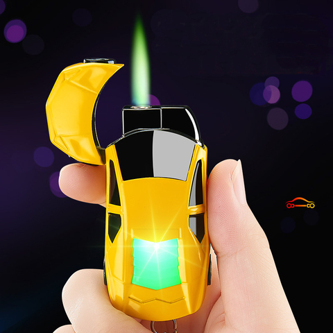 Briquet porte-clés Turbo créatif pour voiture, Jet, gaz Butane, briquet porte-cigare, flamme verte, coupe-vent, nouveauté LED ► Photo 1/6
