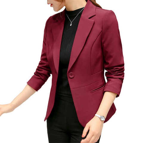 Blazer rouge à manches longues pour Femme, manteau Slim, veste de bureau, poches, costume, 2022 ► Photo 1/6