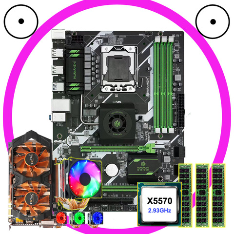 HUANANZHI X58 Deluxe carte mère ensemble pièces d'ordinateur bricolage CPU Xeon X5570 avec refroidisseur RAM 12G(3*4G) REG ECC carte vidéo GTX760 2G ► Photo 1/6