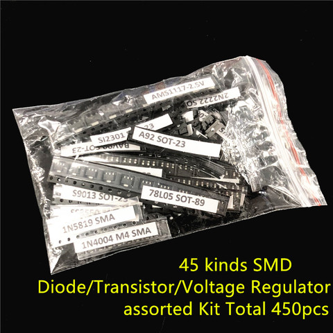 45 types de régulateur de tension à Transistor à Diode SMD couramment utilisé Total 450 pièces mélange de composants électroniques Kit assorti ► Photo 1/2