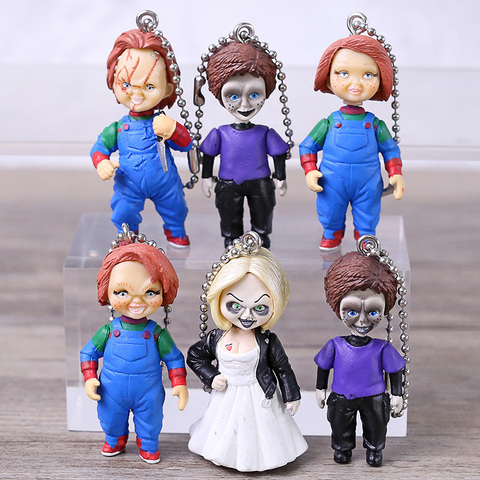 Porte-clés de film d'horreur pour enfants, jeu Chucky mariée de Chucky & fils, porte-clés, figurines, pendentif, jouets, 6 pièces/ensemble ► Photo 1/6