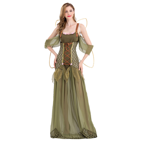 S-XL adulte femmes ange elfe fleur fée clochette déguisement Halloween fête conte de fées vert forêt Cosplay Fantasia robe ► Photo 1/6