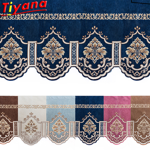 Valance rideau en Jacquard romain, bleu/marron, cantonnière européenne courte décorative, pour fenêtre, HM072 #20 ► Photo 1/6