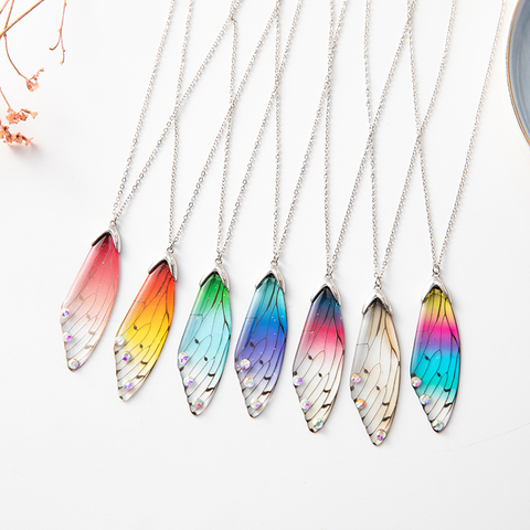 Collier pendentif papillon en résine pour femmes, dégradé arc-en-ciel, en alliage couleur or, imitation d'aile, ras du cou, colliers cadeaux ► Photo 1/6