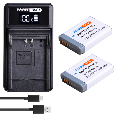 Batterie 1500 NB13L NB 13l avec chargeur USB LED, 2x NB-13L mAh, pour Canon PowerShot G5X G7X G9X G7 X Mark II G9 X,SX620 SX720 SX730 HS ► Photo 1/6