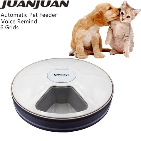 Bol automatique pour animal de compagnie distributeur de nourriture sèche mangeoires pour chien distributeur de chat avec voix rappeler 6 grilles outil d'alimentation pour animaux de compagnie 24h minuterie ► Photo 1/6