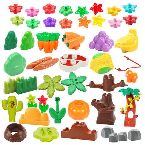 Grands blocs de construction de série plantes, herbe à fleurs, arbre à fruits, accessoires d'ornement compatibles Duplos, jouets d'assemblage pour enfants ► Photo 1/6