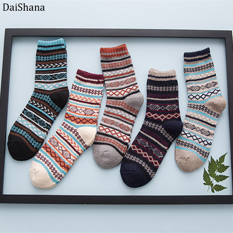 DaiShana – chaussettes en laine de lapin pour homme, 1 paire, décontractées, douces, épaisses et chaudes, pour l'hiver, Style rétro, colorées, respirantes ► Photo 1/6