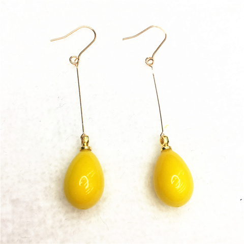 Boucles d'oreilles en verre peint à pâtisserie jaune, design Unique, longues de 9x13mm, bijoux de fête à la mode pour femmes B1800 ► Photo 1/4