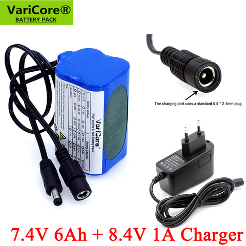 VariCore – batterie li-lon 7.4 V 6000mAh 8.4V 18650, pack spécial DC 5.5x2.1MM + chargeur 1a pour lampes de vélo ► Photo 1/5