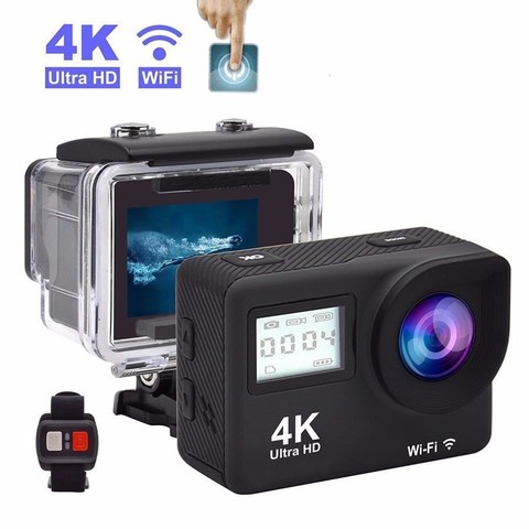 Caméra d'action 4K Ultra HD tactile Double LCD WiFi 20MP 170D 30m Go étanche Pro Sport DV casque vidéo avec télécommande ► Photo 1/6
